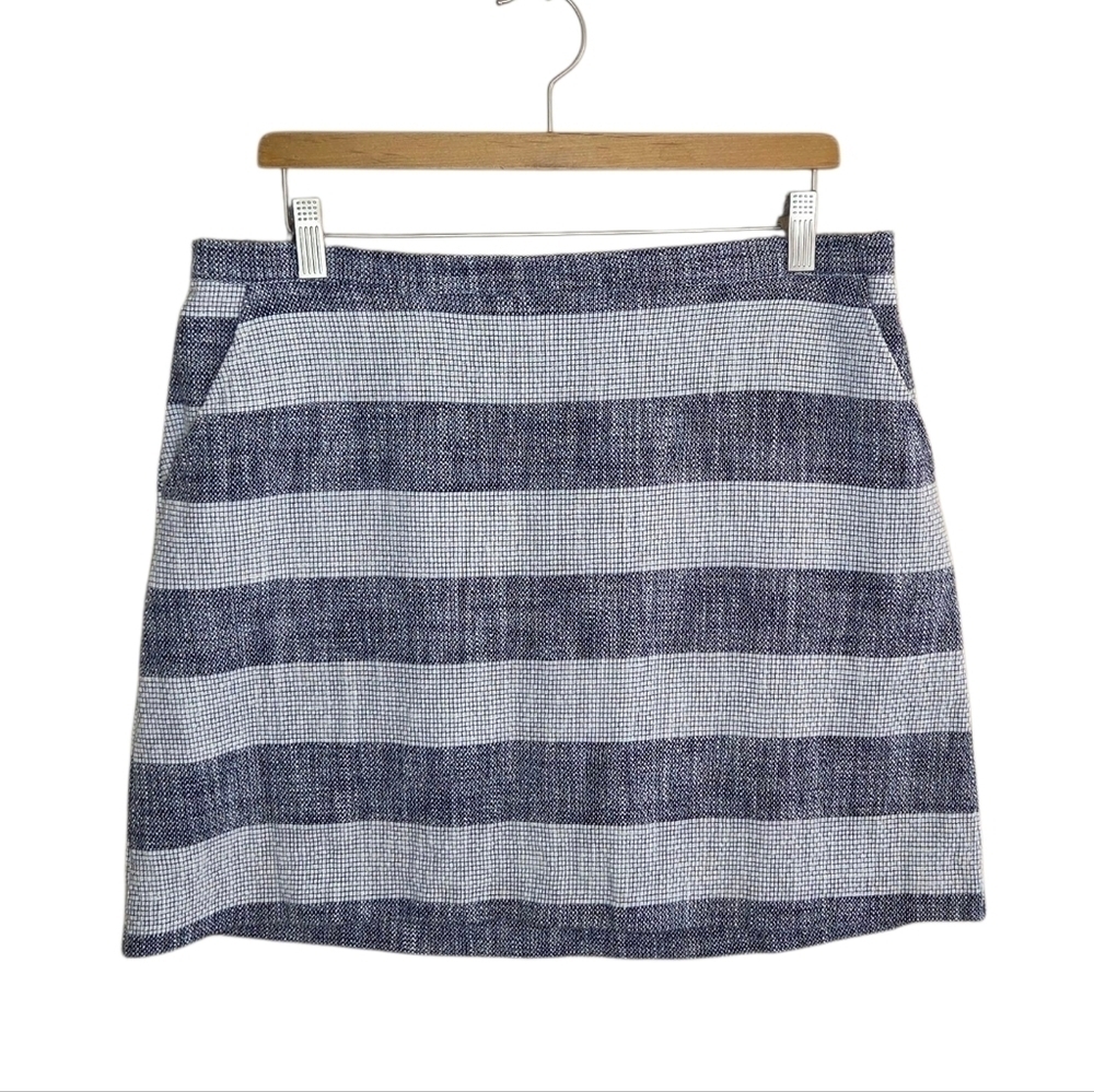 A New Day Blue Tonal Horizontal Striped Textured Pull On Mini Skirt Size Large